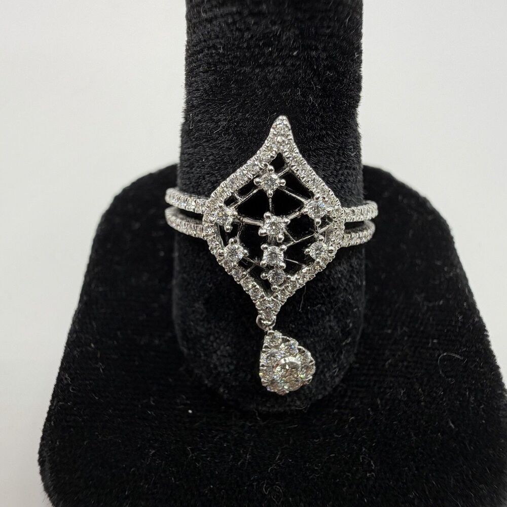14K White Gold Diamond Dangle Halo Ring Size 10.5 5.3g Elegant Estate Gift